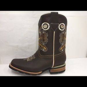 Cowboy western kids brown boots quality genuine leather botas para Niño